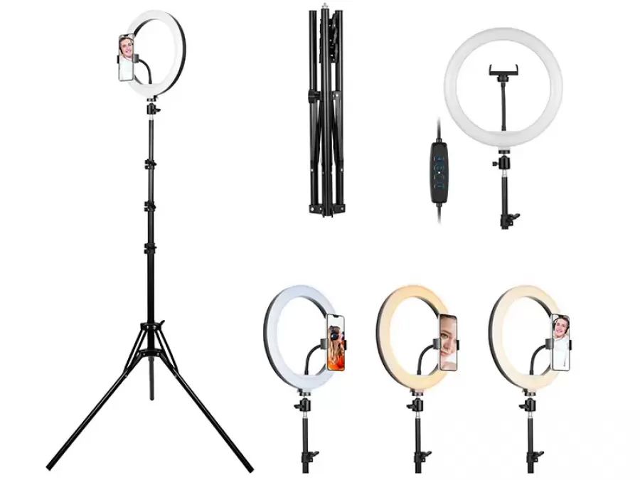 Inel LED Foto-Video Tracer RING Diametru 30CM cu Trepied 210CM Alb/Negru — imaginea 4