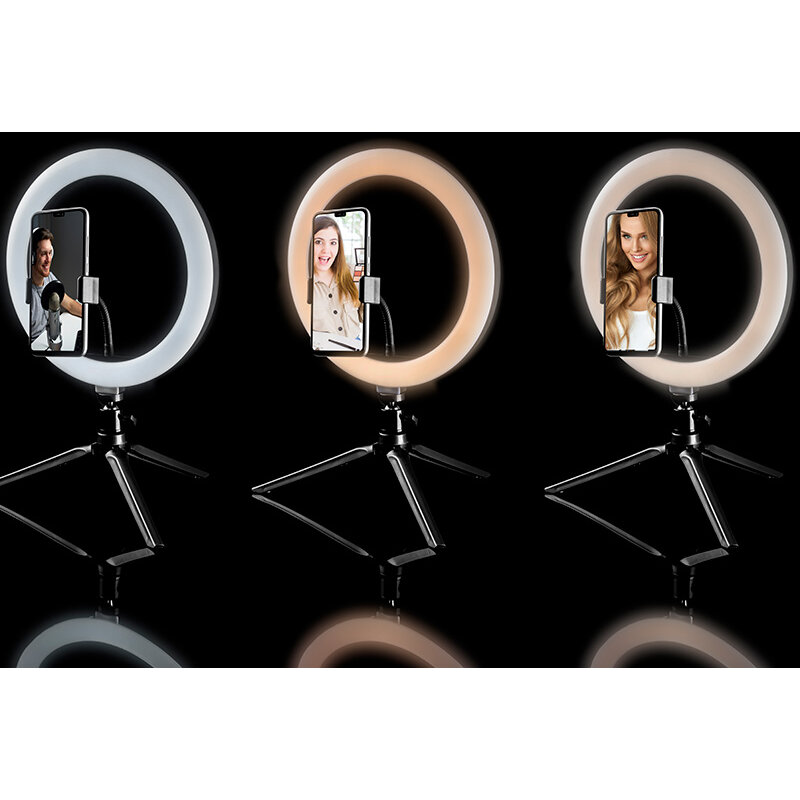 Inel LED Foto-Video Tracer TRAOSW46807 RGB Diametru 26CM cu Trepied 9CM Alb/Negru — imaginea 3