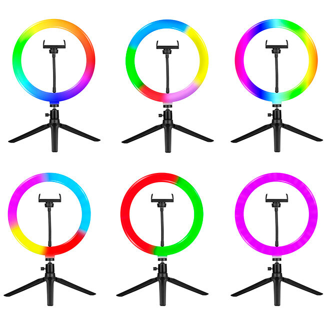 Inel LED Foto-Video Tracer TRAOSW46807 RGB Diametru 26CM cu Trepied 9CM Alb/Negru — imaginea 2