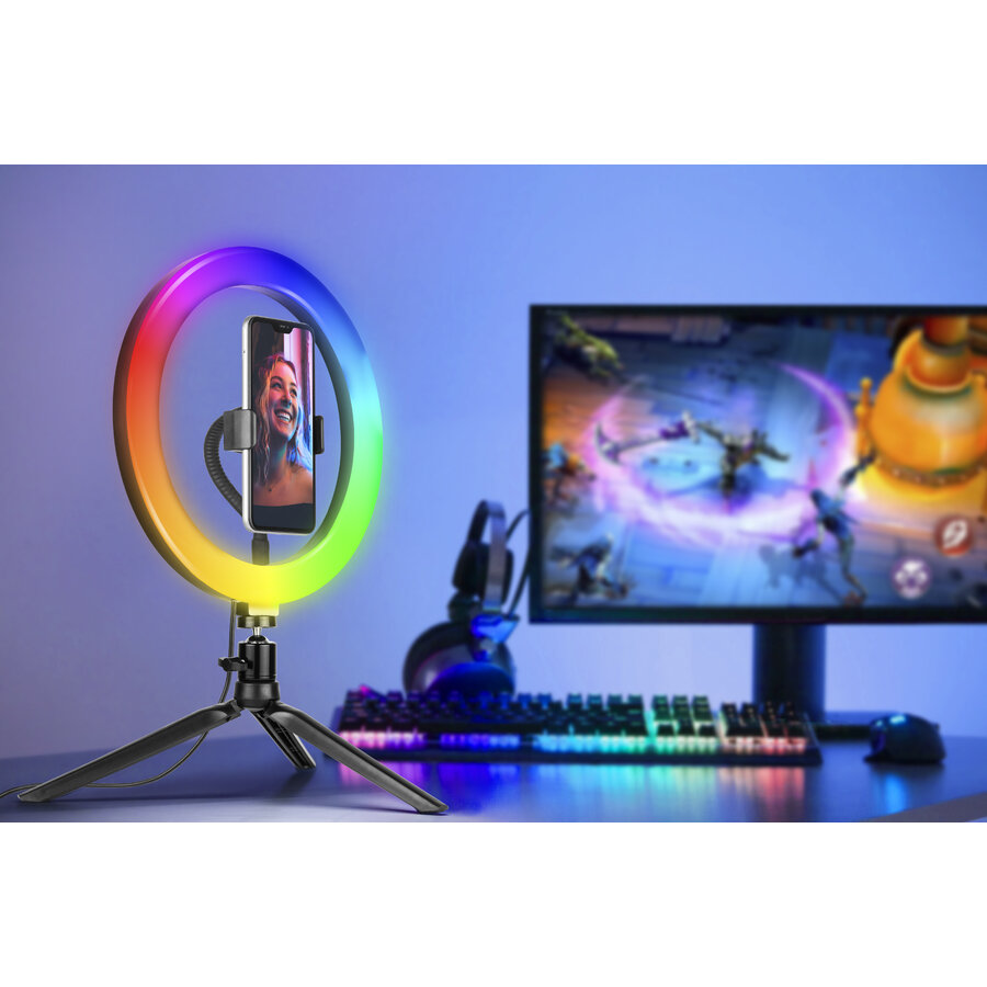 Inel LED Foto-Video Tracer TRAOSW46807 RGB Diametru 26CM cu Trepied 9CM Alb/Negru — imaginea 4
