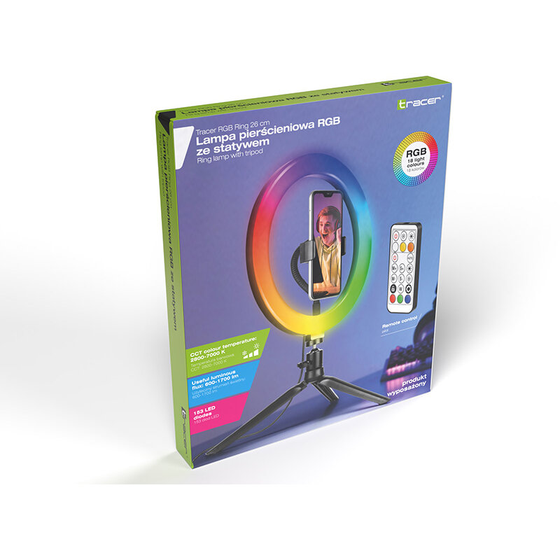 Inel LED Foto-Video Tracer TRAOSW46807 RGB Diametru 26CM cu Trepied 9CM Alb/Negru — imaginea 5