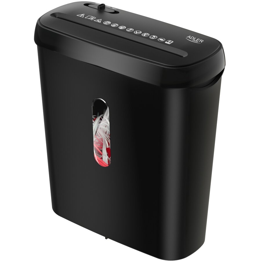 Distrugator de Documente AD 1039 Capacitate 6 Coli P-2 Volum Cos 8L Negru