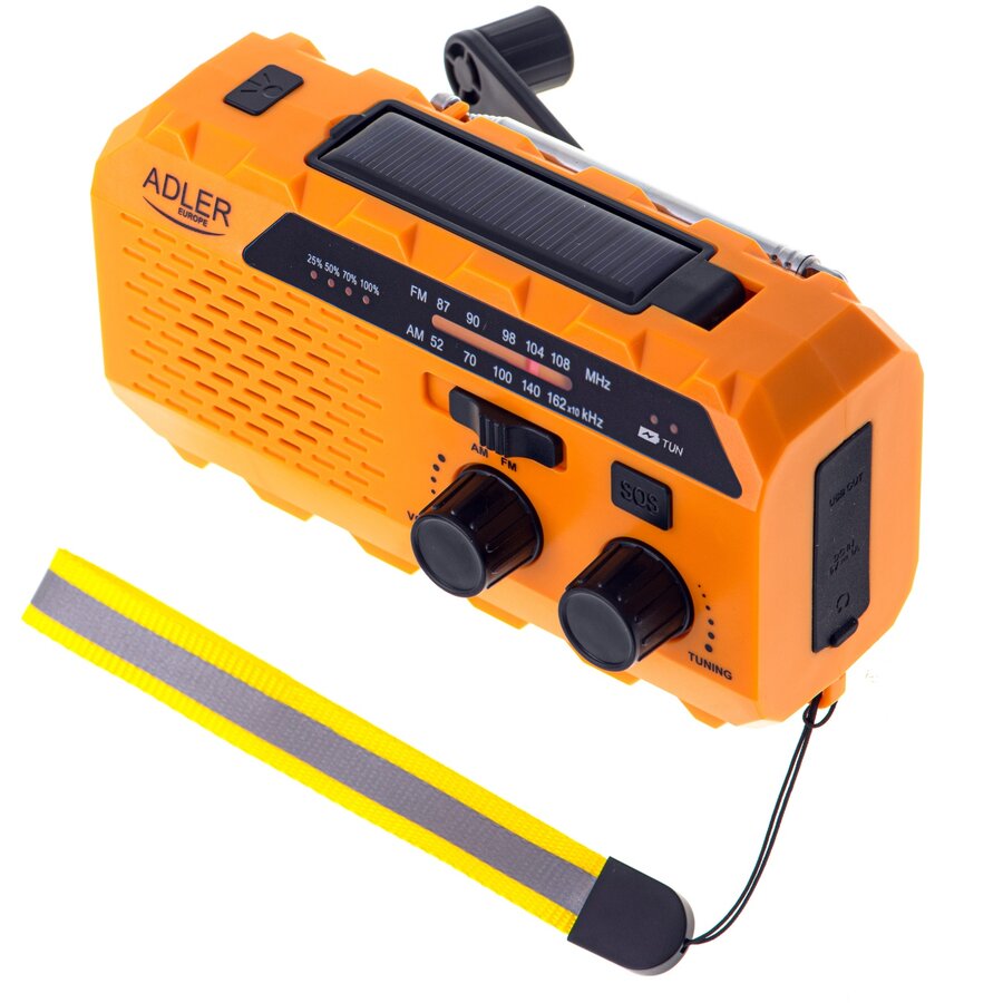 Radio AM/FM AD 1197 cu Panou Solar Baterie 1200mAh Lanterna LED Functie Powerbank Portocaliu