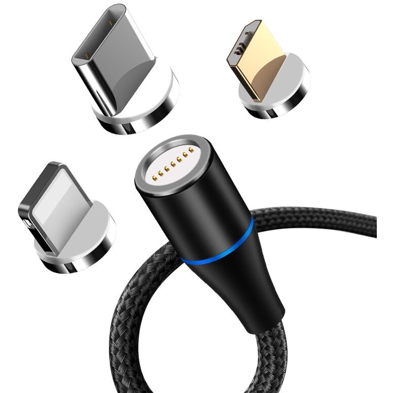Cablu USB 3in1 Conectori Magnetici USB-C / Lightning / Micro USB 1M Negru