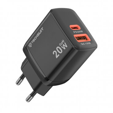 Incarcator Techsuit Rețea CH2 Duonix 20W 3A 1 x USB-A - 1 x USB-C Negru