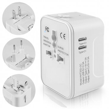 Incarcator Techsuit Rețea HHT202-2C Travel 15W 3A 2 x USB-C Alb