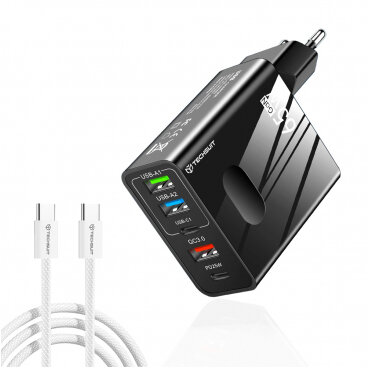 Incarcator Techsuit Rețea Cu Cablu USB-C CHC1 PentaXPower 25W 3A 3 x USB-A - 2 x USB-C Negru