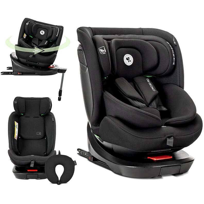 Scaun Auto pentru Copii Concord Pro Isofix Picior de Sprijin Rotativ 360 cu Perna de Calatorie 40-150Cm 0 Luni-12 Ani Black