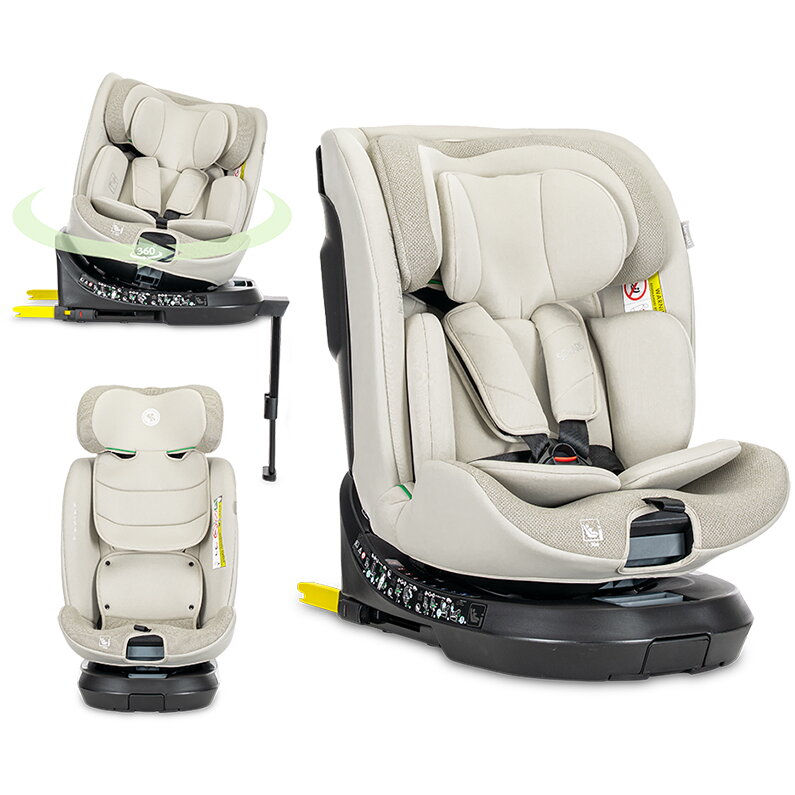 Scaun Auto pentru Copii Solaris i-Size Isofix Picior de Sprijin Rotativ 360 40-150Cm 0 Luni-12 Ani Beige