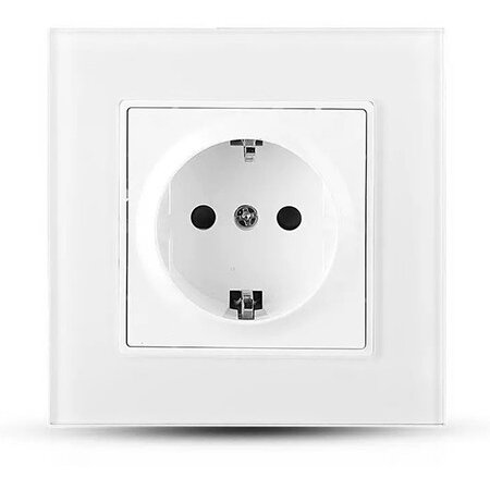 Priza Simpla 16A cu Rama din Sticla IP20 Alb