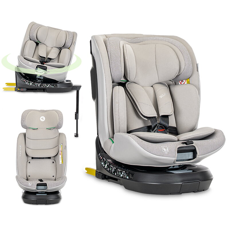 Scaun Auto pentru Copii Solaris i-Size Isofix Picior de Sprijin Rotativ 360 40-150Cm 0 Luni-12 Ani Grey