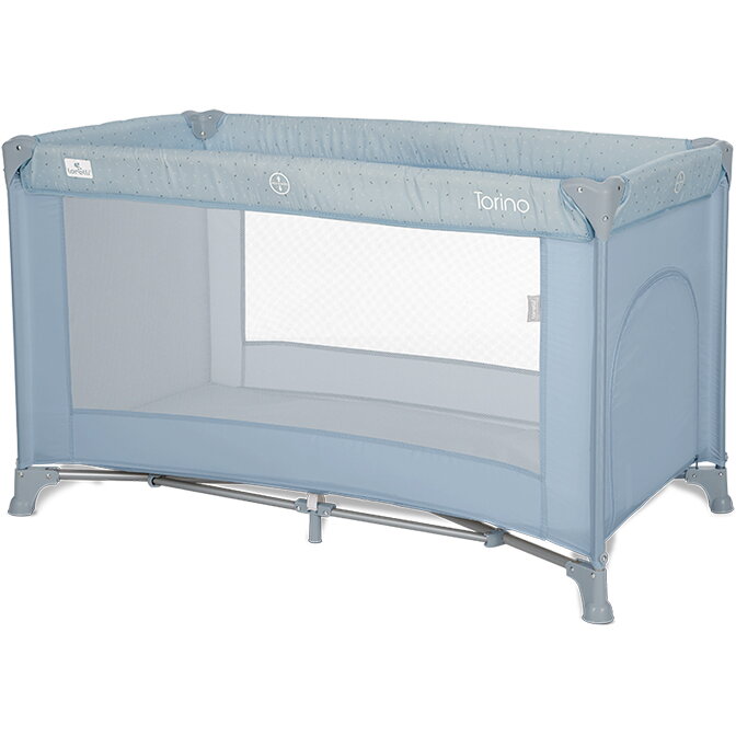 Patut Pliabil pentru Copii Torino 1 Nivel cu Saltea Inclusa si Usa Laterala cu Fermoar Blue