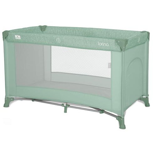 Patut Pliabil pentru Copii Torino 1 Nivel cu Saltea Inclusa si Usa Laterala cu Fermoar Green