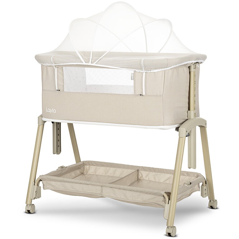 Patut Copii Co Sleeper Layla 2 in 1 cu Latura Pliabila Reglabil pe Inaltime Sistem Anti-Reflux Beige