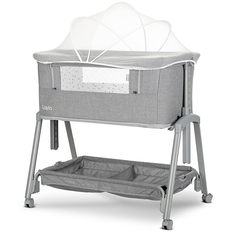 Patut Copii Co Sleeper Layla 2 in 1 cu Latura Pliabila Reglabil pe Inaltime Sistem Anti-Reflux Grey