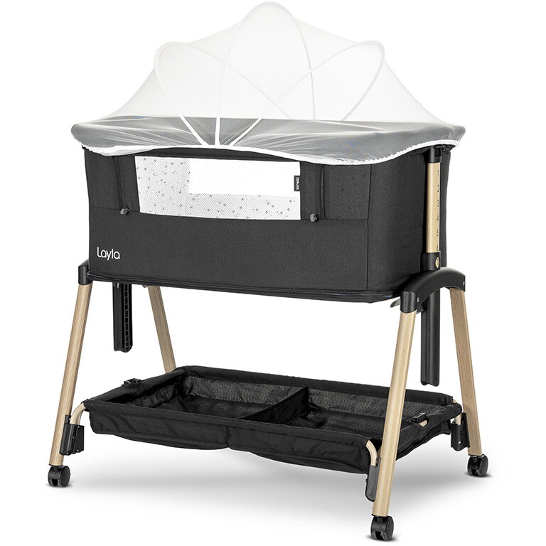 Patut Copii Co Sleeper Layla 2 in 1 cu Latura Pliabila Reglabil pe Inaltime Sistem Anti-Reflux Black