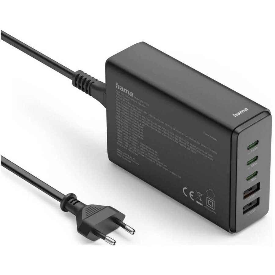 Statie de Incarcare 201978 Tehnologie GaN Fast Charge 3xUSB-C 2xUSB-A PD 140W Negru