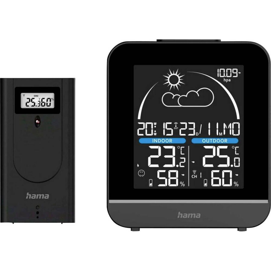 Statie Meteo La Gomera cu Senzor Exterior Ceas DCF Alarma Negru