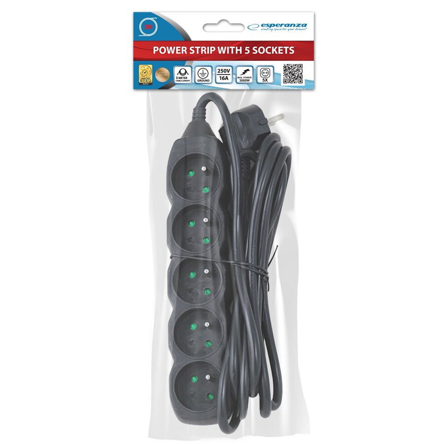 Prelungitor Esperanza ELK208K 5 Prize 3m Negru — imaginea 3