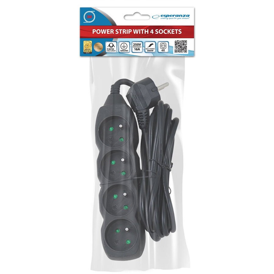 Prelungitor Esperanza ELK206K 4 Prize 3m Negru — imaginea 3