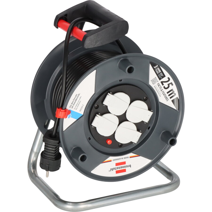 Prelungitor cu Tambur Garant Export cu 4 Prize Cablu 25M IP20 Gri/Negru