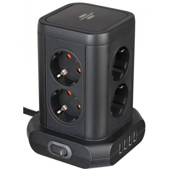 Prelungitor Turn 8x Schuko 4x USB Cablu 2M Negru