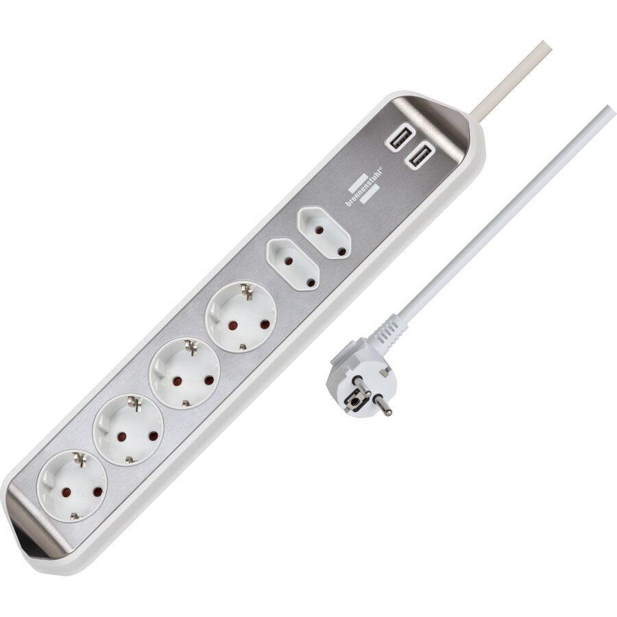 Prelungitor Estilo 4 Prize 2x USB Cablu 2M Alb/Argintiu