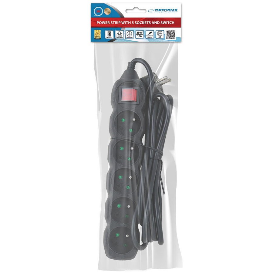 Prelungitor Esperanza ELK215K Switch ON/OFF 5 Prize 3m Negru — imaginea 3