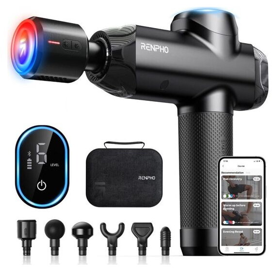 Aparat de masaj Gun Renpho, 5 capete interschimbabile, 5 trepte de viteza, Incarcare USB-C - imagine 2