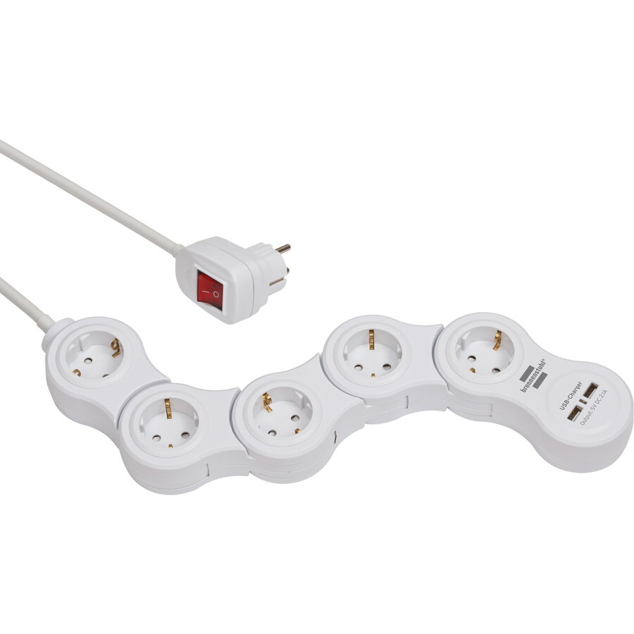 Prelungitor Vario Power 5x Schuko 2x USB Comutator Cablu 1.4M Alb