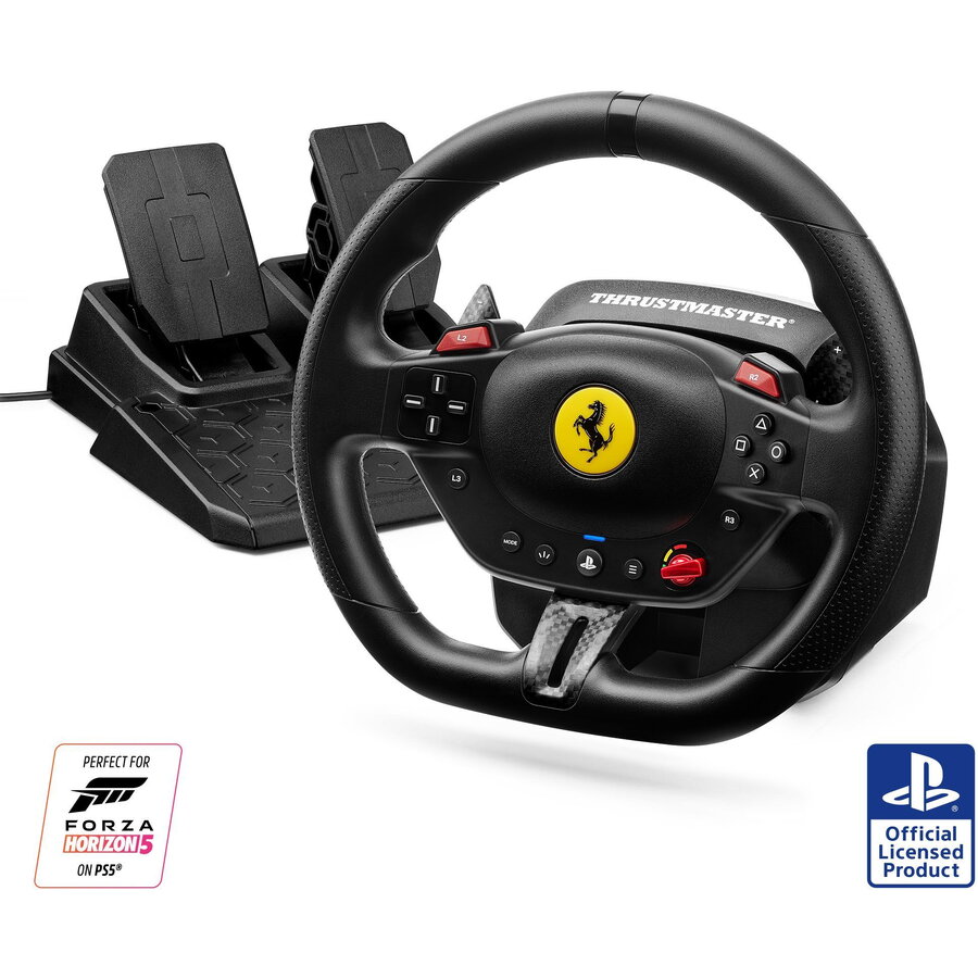 Set Volan Gaming si Pedale T98-P Ferrari  296 GTB pentru PS5 / PS4 / PC Negru