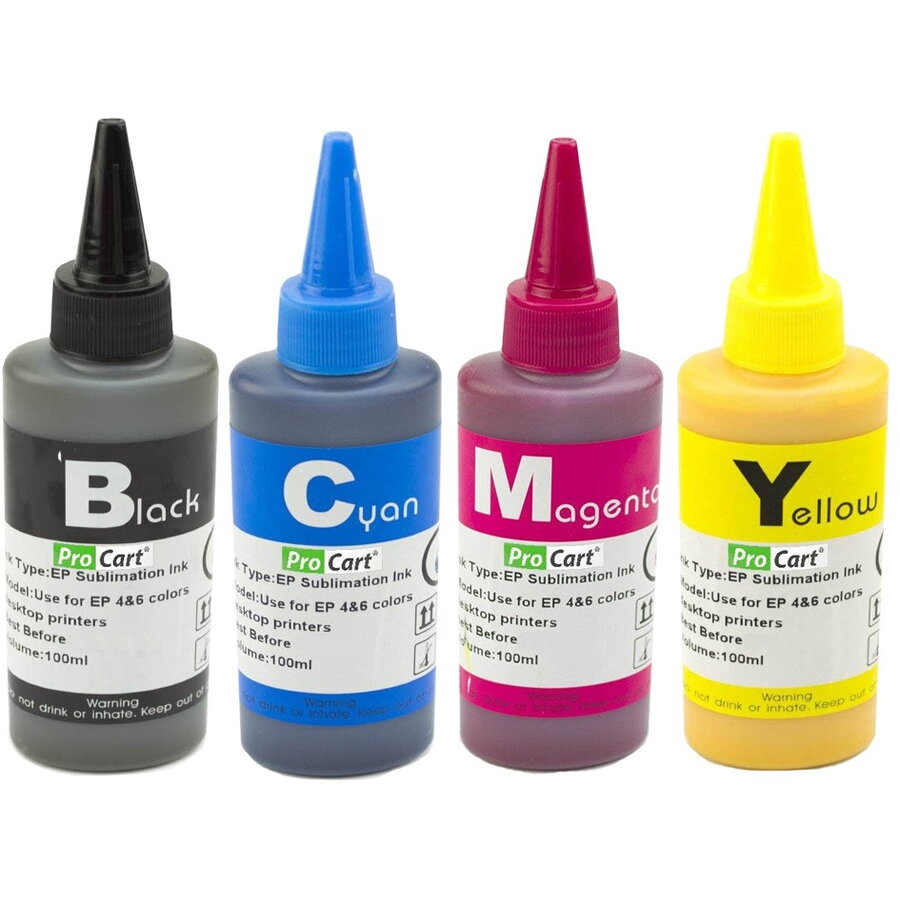 Pachet 4 Culori Cerneala Sublimare Compatibile Epson Flacon 100ml Cyan Magenta Yellow si Black