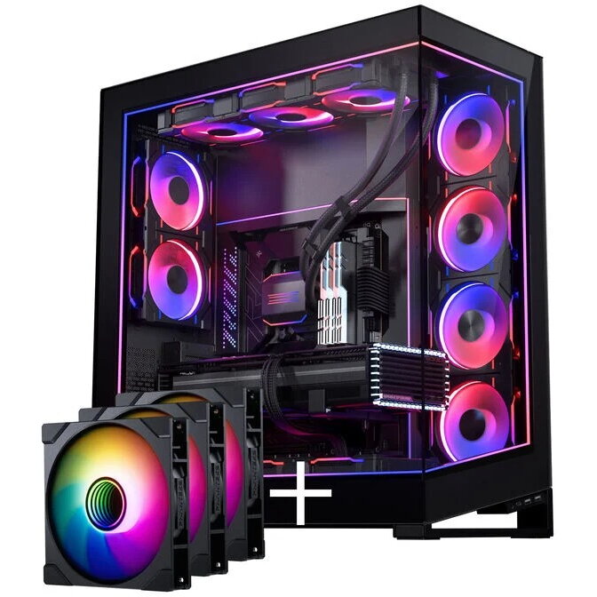 Carcasa Series NV7 E-ATX Tempered Glass ARGB & M25 Gen2 PWM D-RGB Reverse Blade 140mm + DRGB Kit Negru