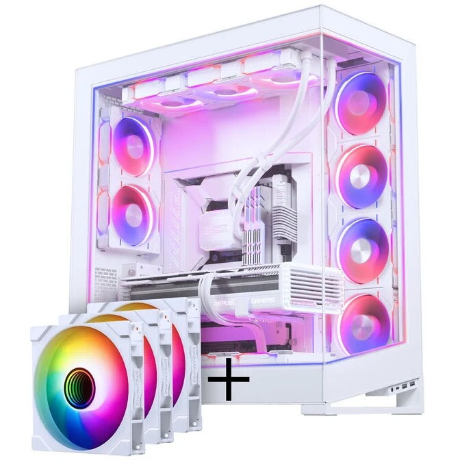 Carcasa Series NV7 E-ATX Tempered Glass ARGB & M25 Gen2 PWM D-RGB Pack - Reverse Blade 140mm + DRGB Kit Alb