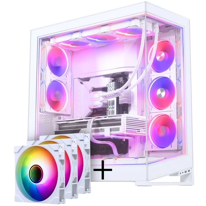 Carcasa Series NV9 E-ATX Tempered Glass ARGB + M25 Gen2 PWM D-RGB Reverse Blade 140mm +DRGB Kit Alb