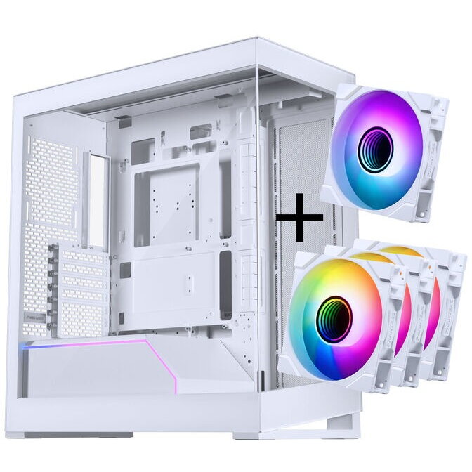 Carcasa Serie NV5 MK2 ATX Tempered Glass DRGB - Matte White + M25 Gen2 PWM D-RGB Reverse Blade + 1x Normal Fan - 120mm Alb