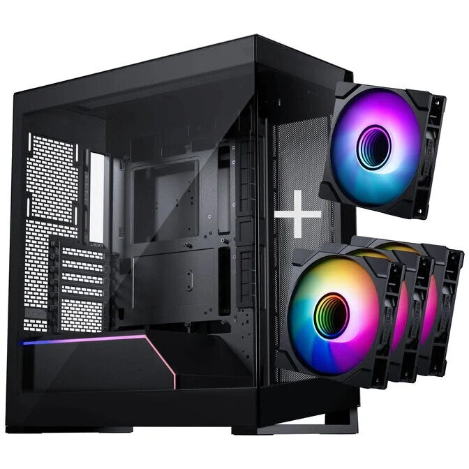 Carcasa Serie NV5 MK2 ATX Tempered Glass DRGB - Satin Black +M25 Gen2 PWM D-RGB Reverse Blade + 1x Normal Fan - 120mm Negru