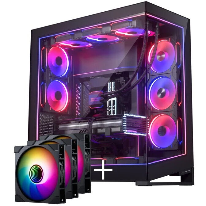 Carcasa Series NV9 MK2 PC E-ATX DRGB Tempered Glass &M25 Gen2 PWM D-RGB Reverse Blade 140mm schwarz + DRG Negru