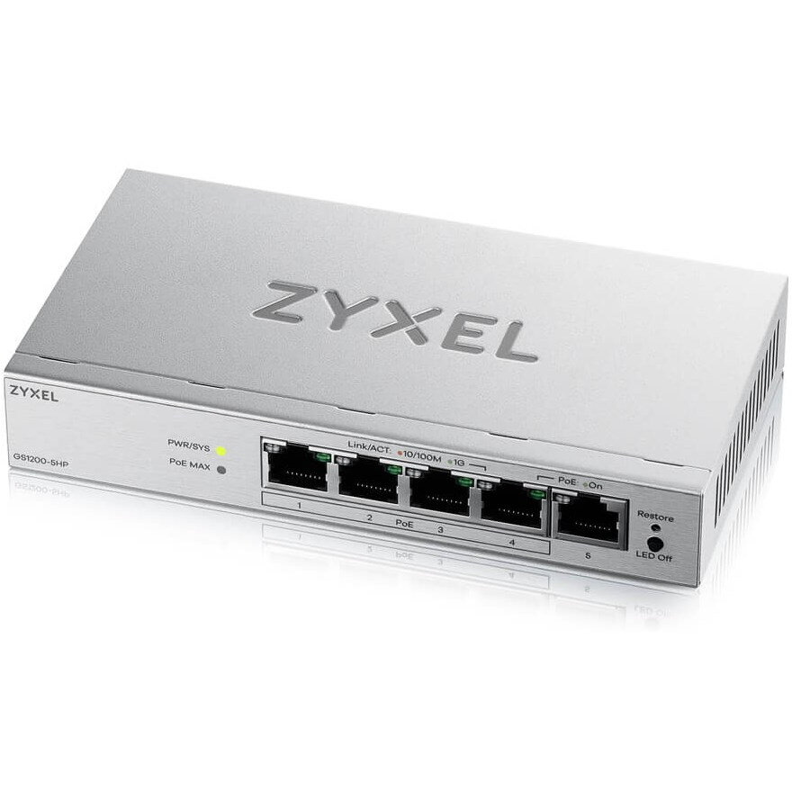 Switch GS1200-5HPV3 Managed L2 Gigabit Ethernet (10/100/1000) Power Over Ethernet (PoE) Desktop Gri