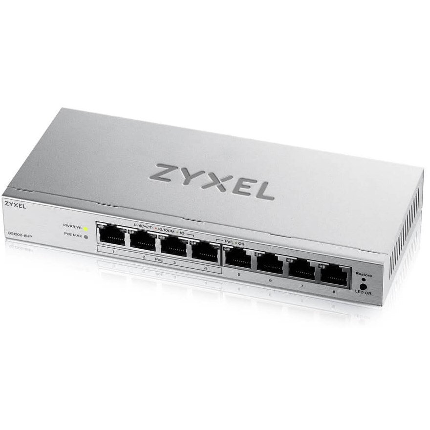 Switch GS1200-8HPV3 Managed L2 Gigabit Ethernet (10/100/1000) Power Over Ethernet (PoE) Desktop Gri