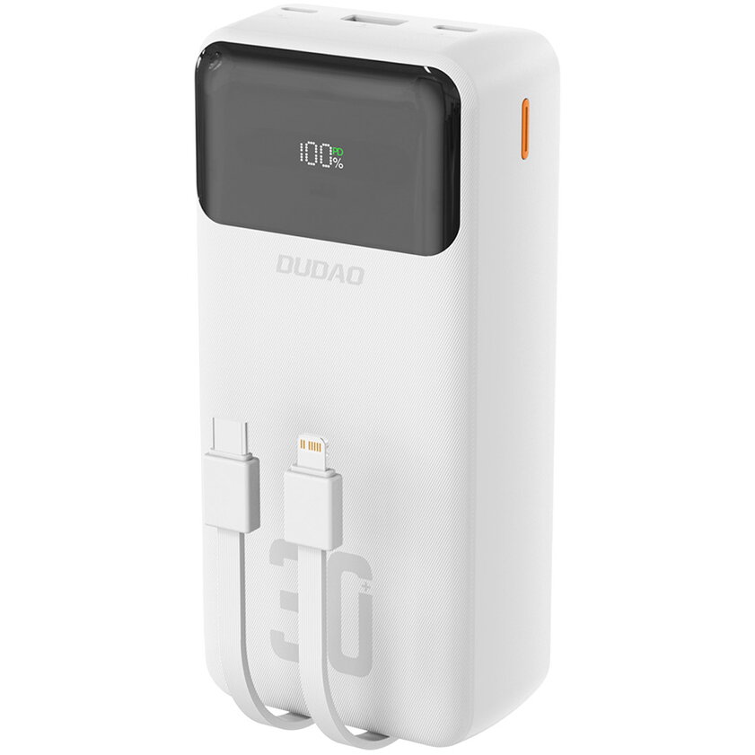 Acumulator extern K15Max, 30000 mAh, 22.5W, 2A, 1x USB-A, 1x Cablu USB-C, 1x Cablu Lightning, Alb