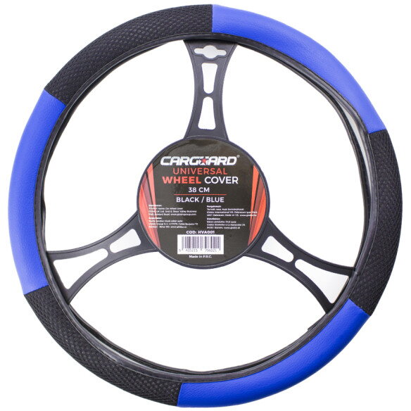 Husa Volan Auto 38cm Piele Ecologica + Textil Negru / Albastru