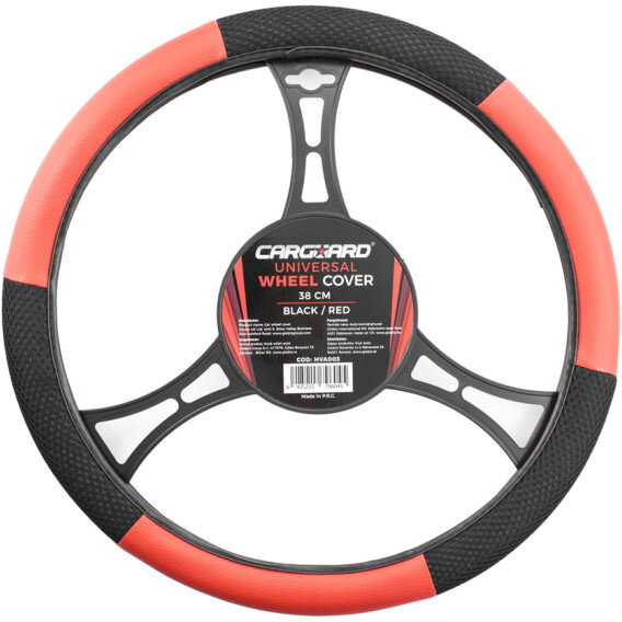 Husa Volan Auto 38cm Piele Ecologica + Textil Negru / Rosu