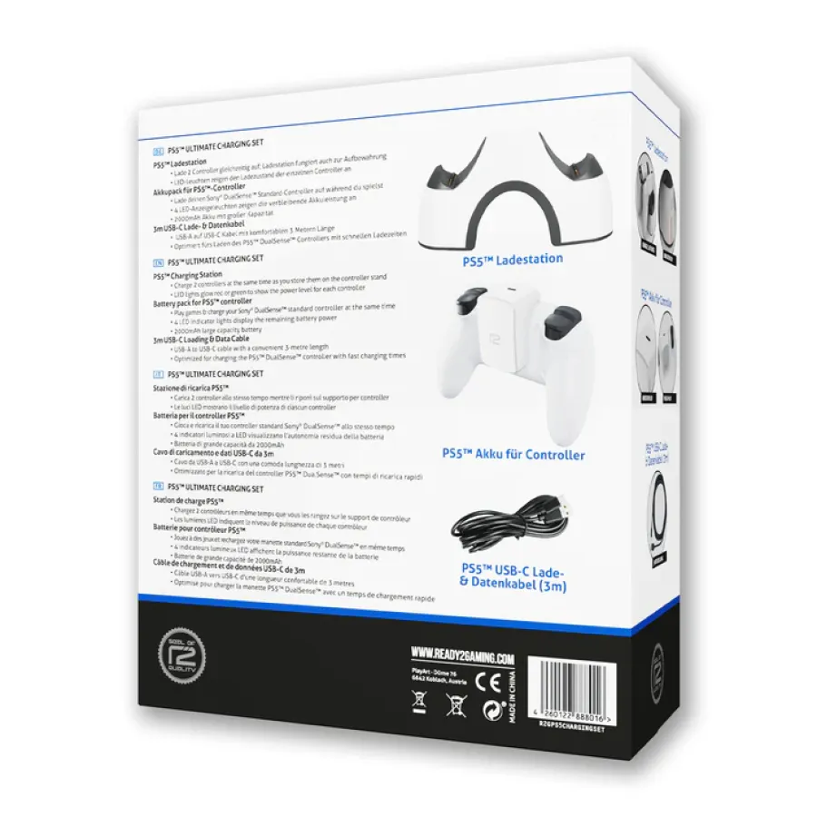 Statie de Încărcare ready2gaming Ultimate Charging Set Compatibilă cu PS5 2000mAh Alb — imaginea 3