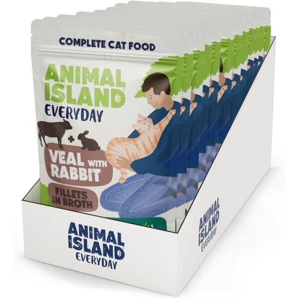Hrana Umeda pentru Pisici ANIMAL ISLAND Vitel cu Iepure 12x85g