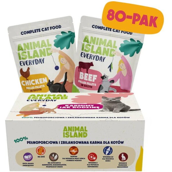 Hrana Umeda pentru Pisici ANIMAL ISLAND Pui Vita 80x85g