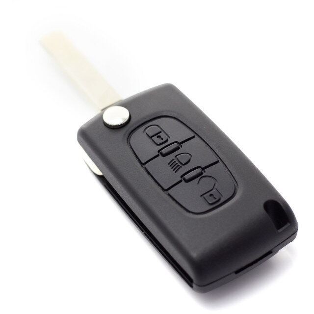 Carcasa pentru Cheie Citroen / Peugeot 307 Tip Briceag  cu 3 Butoane  Lama VA2-SH3 cu Suport Baterie Negru