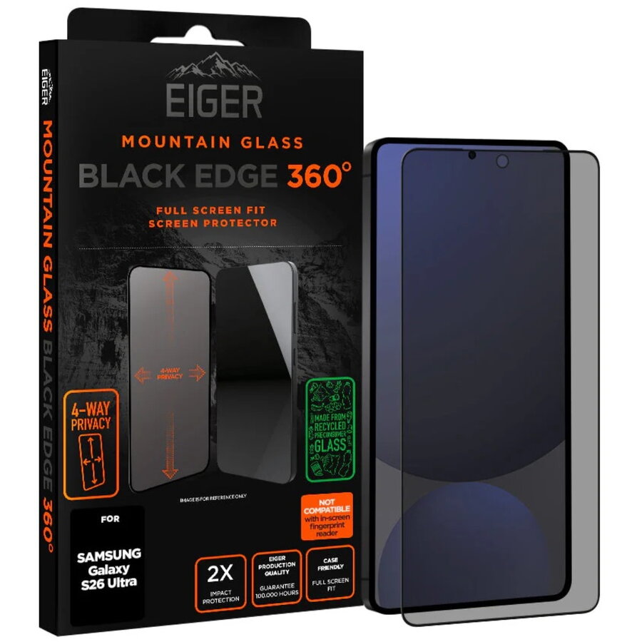 Folie Sticlă Eiger Privacy Mountain Edge GRS 360 pentru Samsung Galaxy S26 Ultra Negru