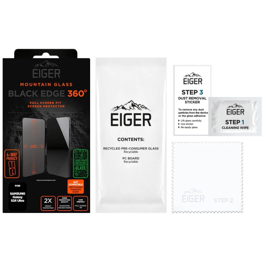Folie Sticlă Eiger Privacy Mountain Edge GRS 360 pentru Samsung Galaxy S26 Ultra Negru — imaginea 6
