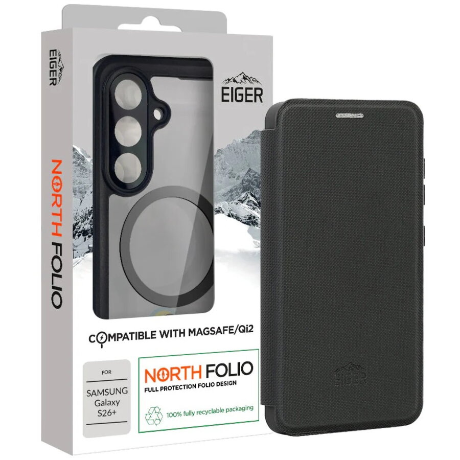 Husa Eiger North Folio Magsafe pentru Samsung Galaxy S26 Plus Negru